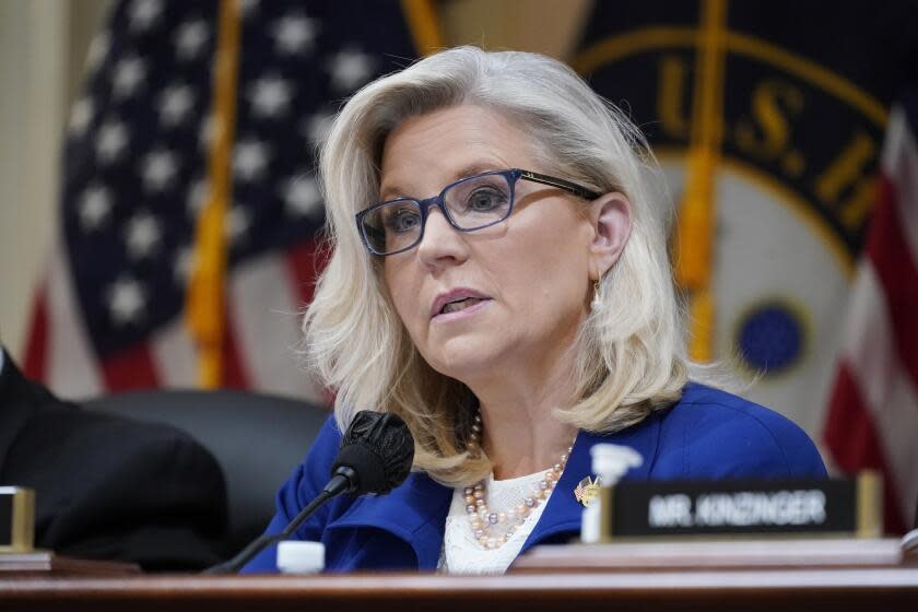 FILE - Vice Chair Liz Cheney, R-Wyo., speaks as the House select committee investigating the Jan. 6 attack on the U.S. Capitol, holds a hearing on Capitol Hill in Washington, Oct. 13, 2022. (AP Photo/J. Scott Applewhite, File)