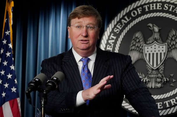 PHOTO: Mississippi Gov. Tate Reeves speaks at a news conference on April 19, 2023, at a state office building in Jackson, Miss. (Rogelio V. Solis/AP, FILE)