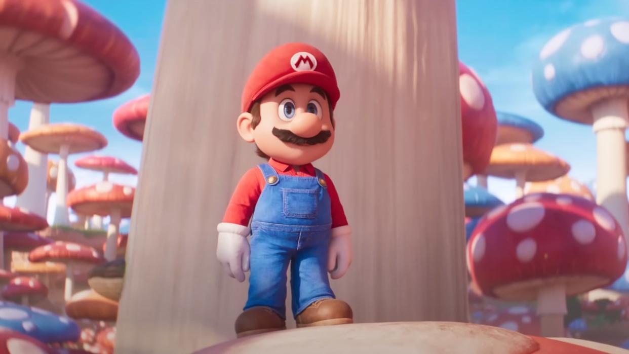  Mario standing atop big mushroom in The Super Mario Bros. Movie 