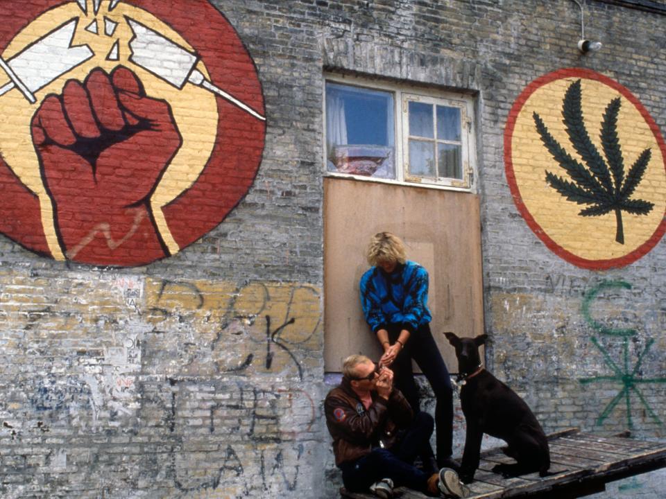 Signs of the drug culture in Christiania, circa 1990.