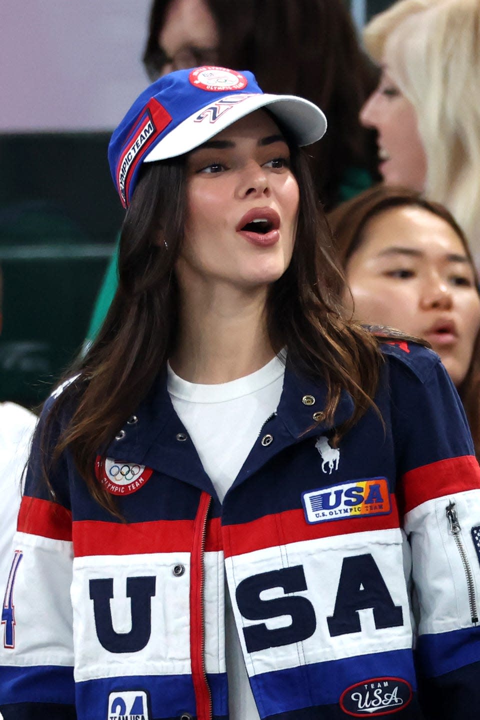 paris, france august 01 kendall jenner looks on during the artistic gymnastics womens all around final on day six of the olympic games paris 2024 at bercy arena on august 01, 2024 in paris, france photo by pascal le segretaingetty images