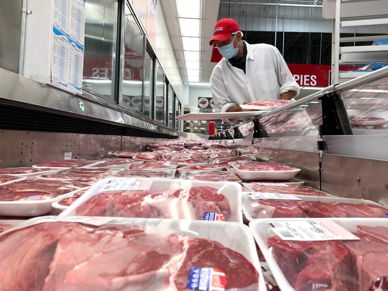 Packages of steaks at a Costco store