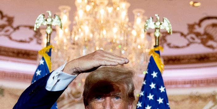 Half of Trump's face peeking into the frame