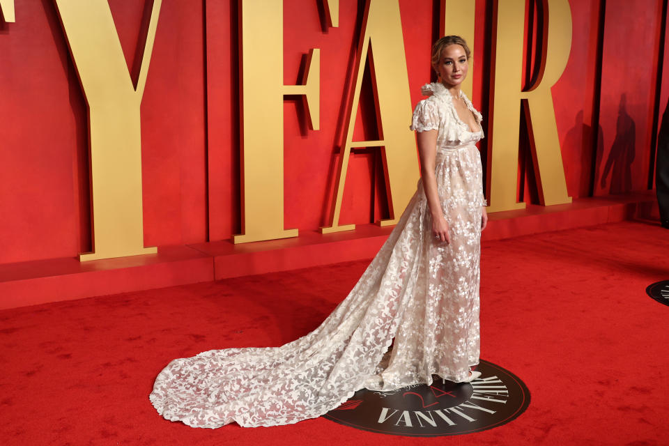 Jennifer Lawrence in archive Givenchy couture at the Vanity Fair Oscars party