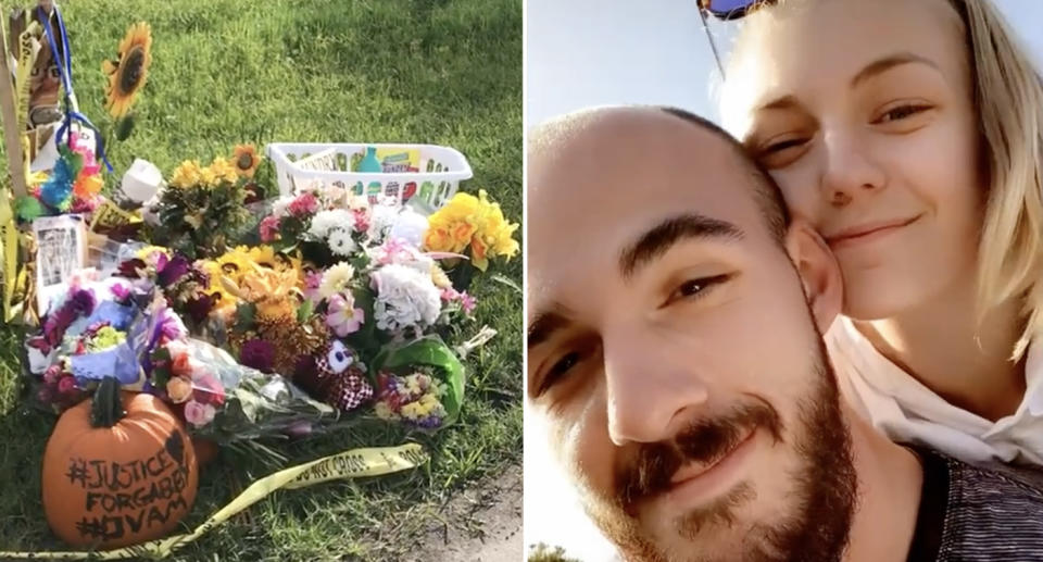 The laundry basket at a memorial and Gabby Petitio with Brian Laundrie.