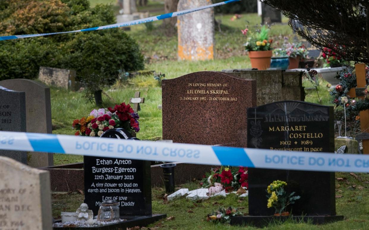 Police tape surrounds the grave of Liudmila Skripal  - London News Pictures Ltd