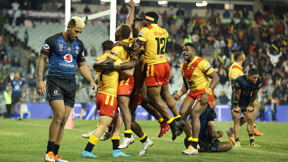 Papua New Guinea overcame Fiji in a thrilling contest in the Test at Campbelltown Park last weekend. (Photo by Mark Kolbe/Getty Images)