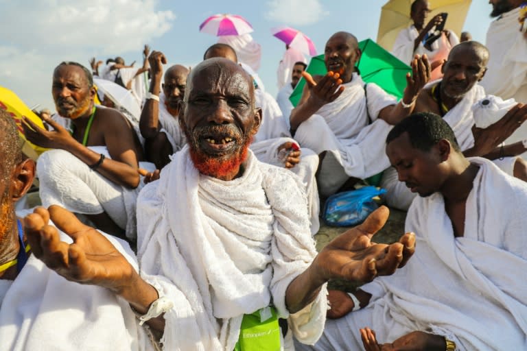 Muslims pray on Mount Arafat in Saudi Arabia on the second day of the annual hajj pilgrimage on August 20, 2018