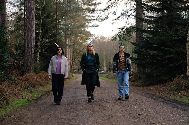 Bad Sisters stars walk through woods