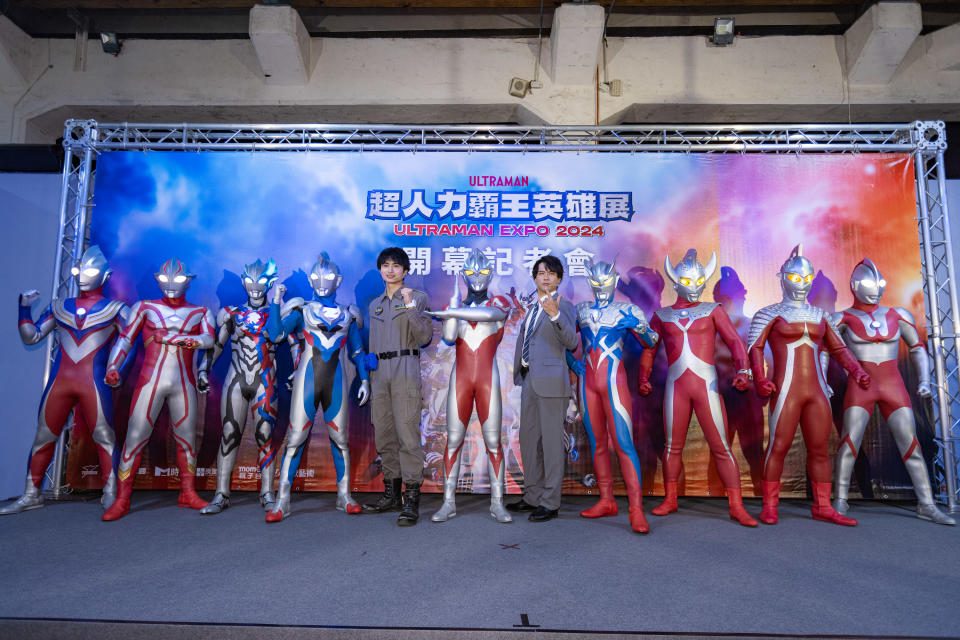平野宏周、小澤雄太為《超人力霸王英雄展》開幕來台宣傳。 圖／野獸國