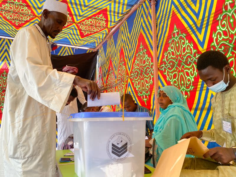 A man casts his ballot at a polling station during the presidential election in N'Djamena