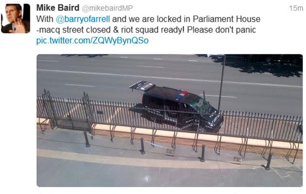 A tweet sent from NSW Treasurer Mike Baird. Photo: Supplied