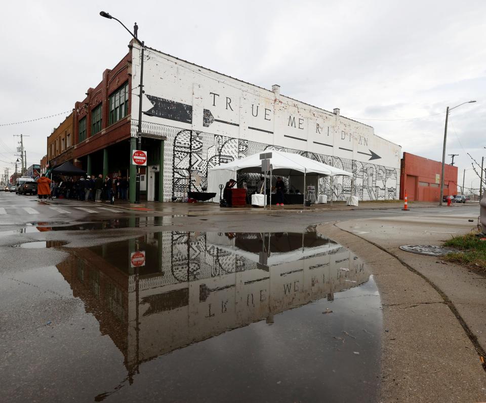 The exterior of Marrow Detroit Provisions at Eastern Market in Detroit on Tuesday, March 5, 2024. A news conference was held outside of the 14,000-square-foot building where Marrow plans on opening a restaurant, a butcher shop and event space in the spring of 2025.