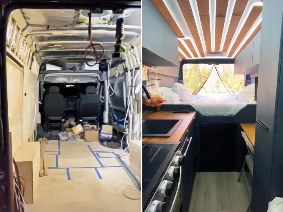 Before and after Twomey converted the van.