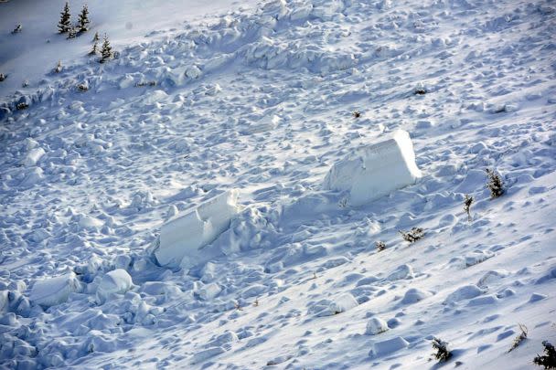 PHOTO: In this April 21, 2013, file photo, the path of an avalanche is shown in an area known as Sheep Creek near Loveland Pass, Colorado. Some of the blocks of snow are the size of small cars. (Helen H. Richardson/Denver Post via Getty Images, FILE)