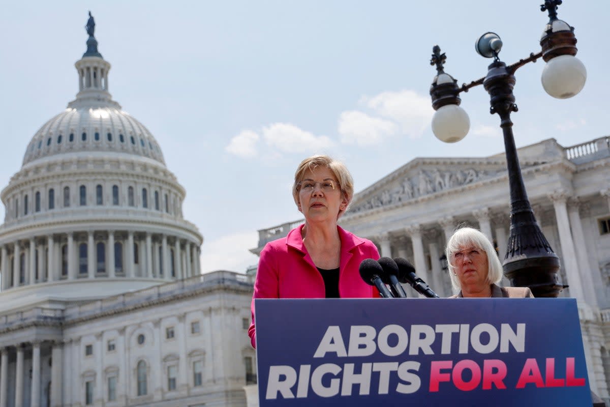 Senators Elizabeth Warren and Patty Murray announce abortion rights legislation on 15 June (REUTERS)