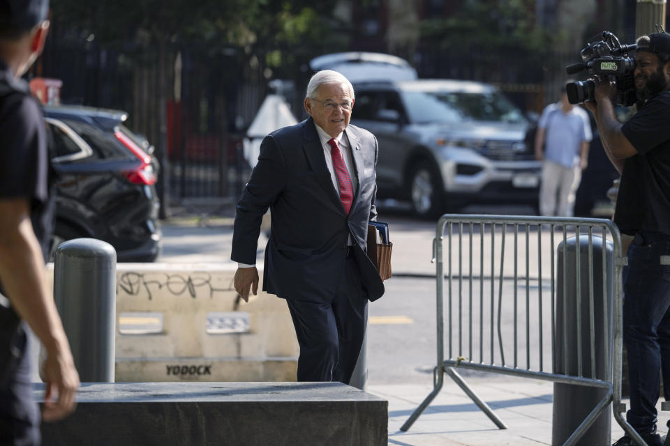 Sen. Bob Menendez, D-N.J., arrives at federal court, Tuesday, July 9, 2024, in New York. (AP Photo/Yuki Iwamura)