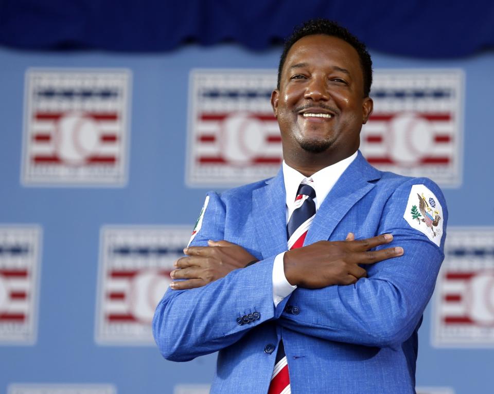 Pedro Martinez at his Hall of Fame ceremony in 2015 (AP)