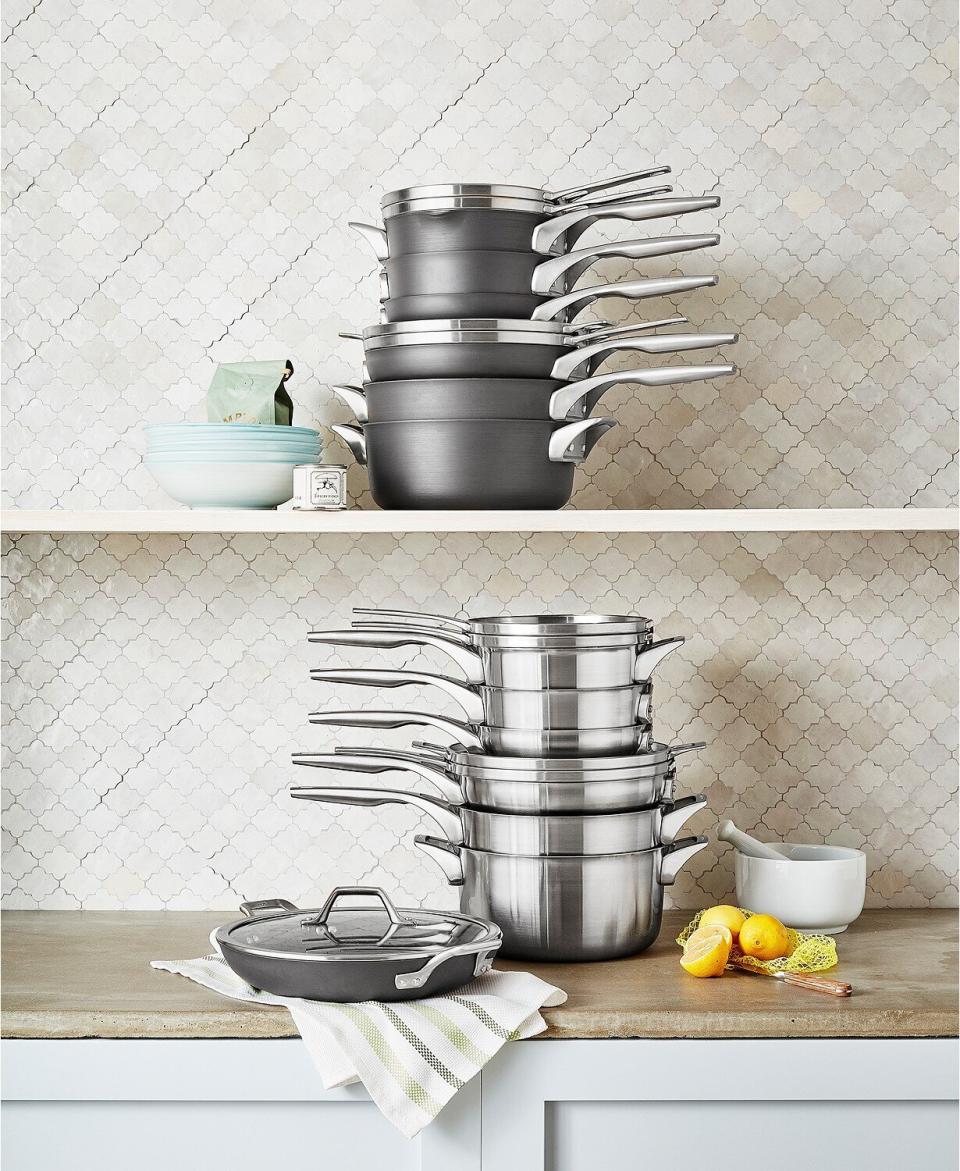 If your cabinets are beginning to become crowded by your cookware, you might be able to downsize with this Calphalon cookware set. The set's made with easy stacking and nesting in mind. It includes a Dutch oven and fry pans.&nbsp;<a href="https://fave.co/2O69NF9" target="_blank" rel="noopener noreferrer"><strong>Originally $590, get the set for $400 at Macy's</strong></a>.