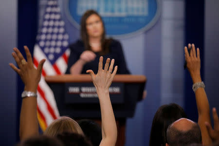 White House Press Secretary Sarah Huckabee Sanders holds the daily briefing at the White House in Washington, U.S. August 1, 2017. REUTERS/Carlos Barria