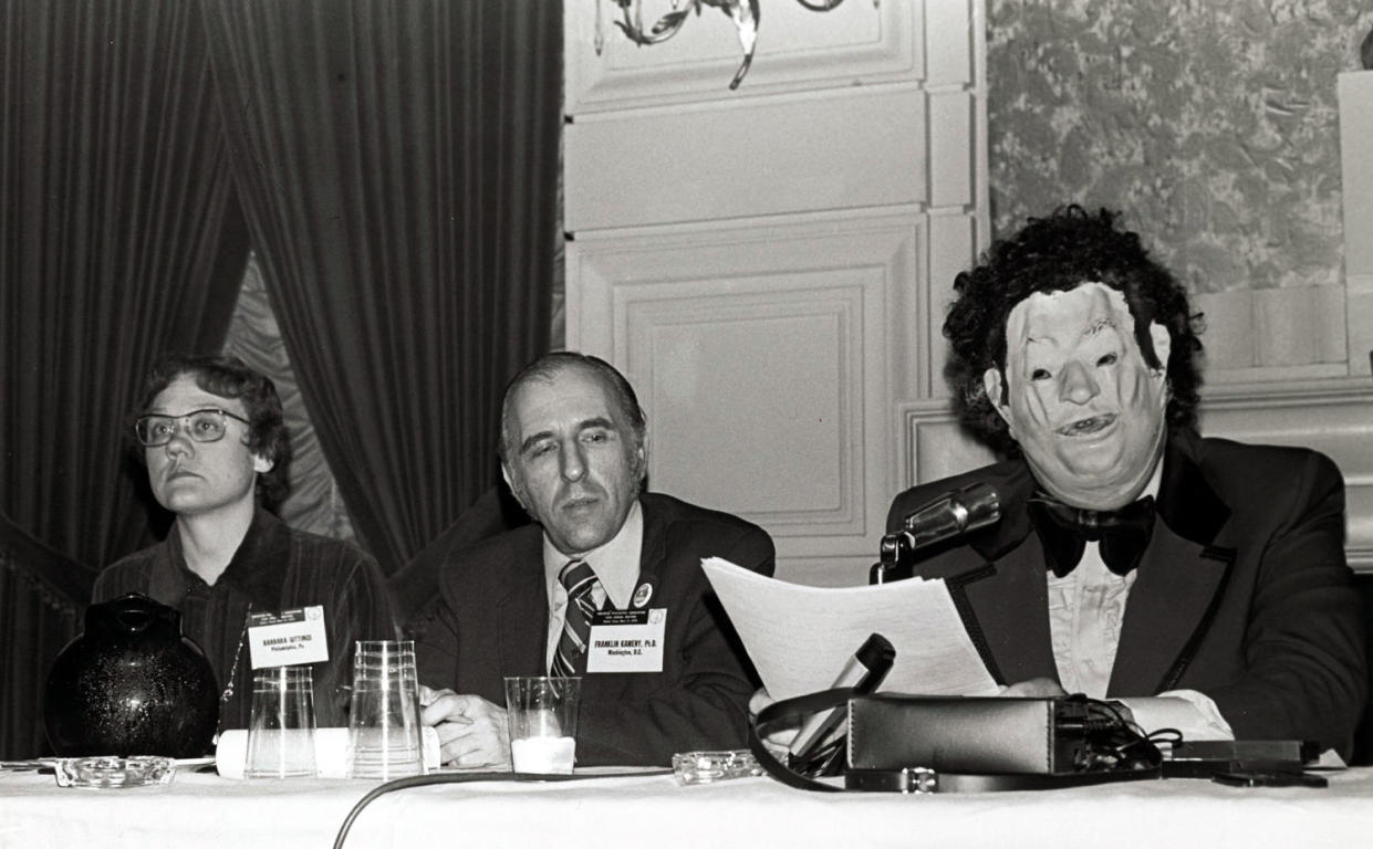 Barbara Gittings, Frank Kameny and John Fryer (Dr. H. Anonymous) at the American Psychiatric Association’s 1972 national convention in Dallas. (Kay Tobin / New York Public Library)