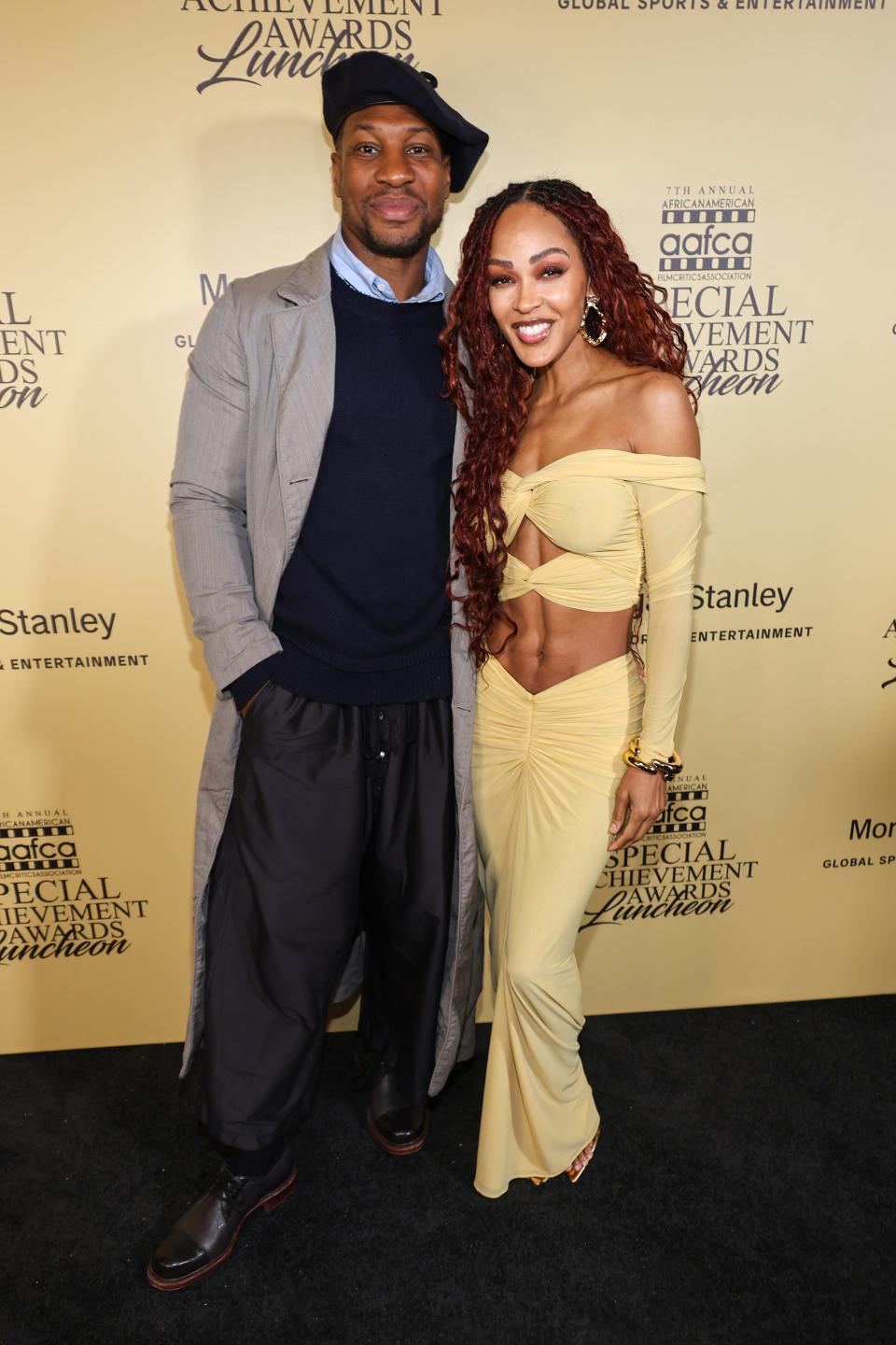 Jonathan Majors and Meagan Good made their red carpet debut a month before his assault and harrassment sentencing.