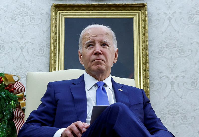 U.S. President Joe Biden meets with Angola's President Joao Manuel Goncalves Lourenco in the Oval Office at the White House in Washington