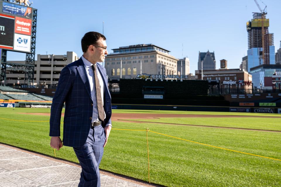 New Tigers TV broadcaster Jason Benetti at Comerica Park on Thursday, November 9, 2023.