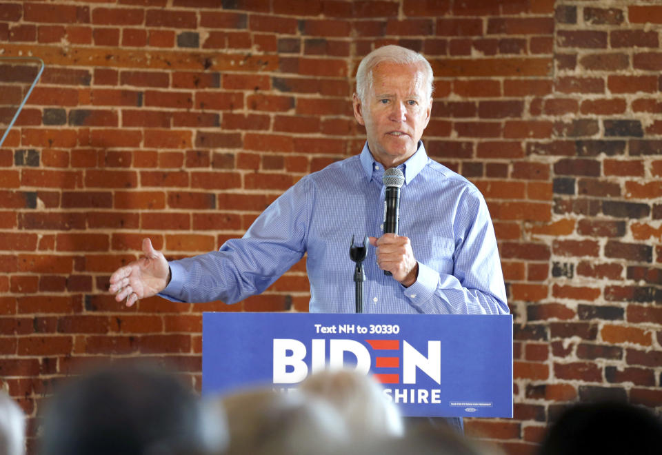 Democratic presidential candidate former Vice President Joe Biden speaks during a campaign stop, Friday, Sept. 6, 2019, in Laconia, N.H. (AP Photo/Mary Schwalm)