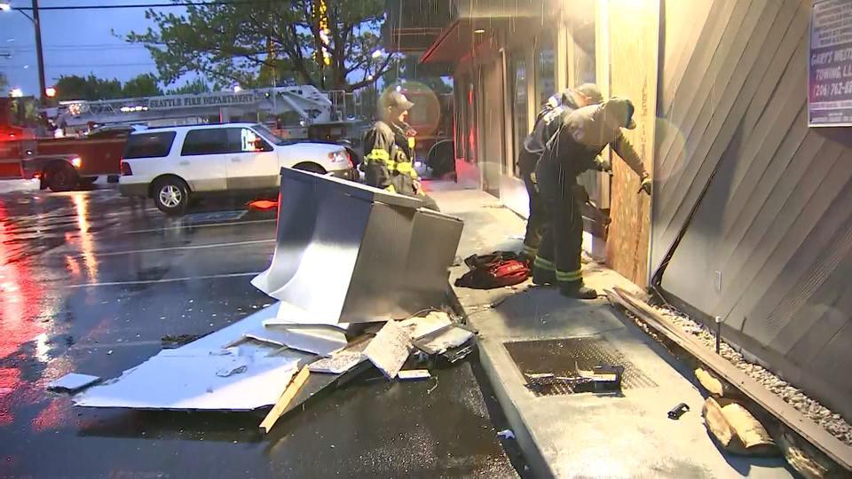 An ATM was ripped out of a Washington Federal Bank in Seattle's Rainier Valley on Friday, May 5, 2023.