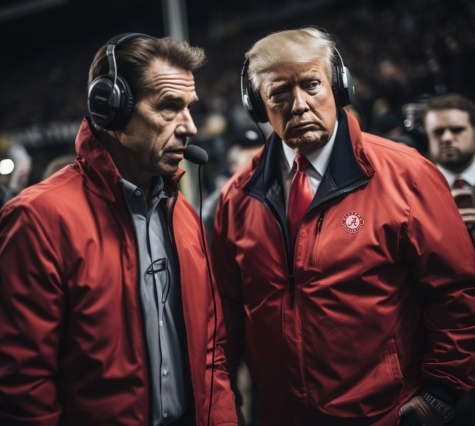 Trump standing next to Nick Saban