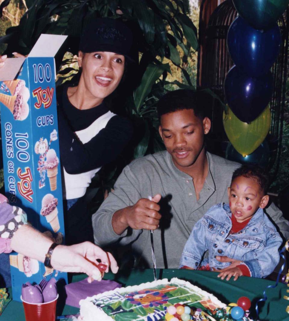 Will Smith and his wife Sheree Zampino hold their son Trey Smith at his second birthday party on November 14, 1992 in Los Angeles, California