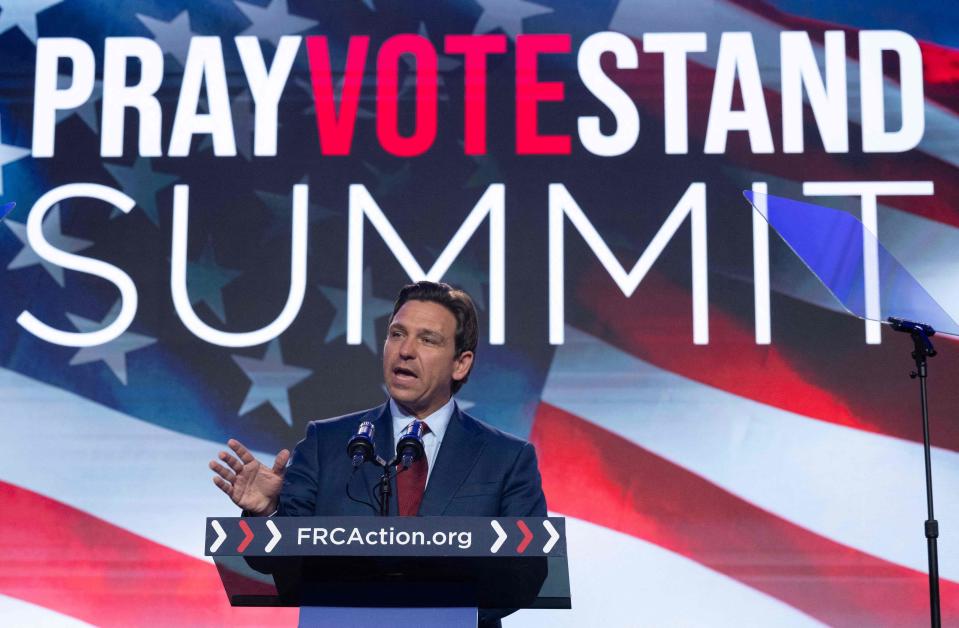 Florida Gov. Ron DeSantis speaks during the Pray Vote Stand Summit in Washington, D.C., on Sept. 15, 2023.