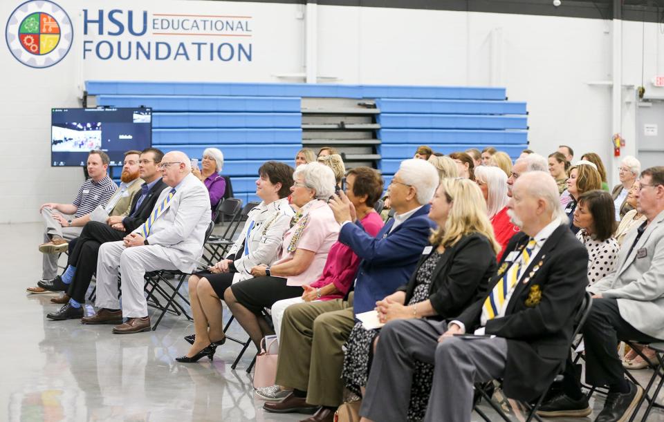 Guests look on as Col. Jocelyn Schermerhorn, commander of the 1st Special Operations Wing at Hurlburt Field, is presented with the Women In American History Medal by the Choctawhatchee Bay Chapter of the National Society of the Daughters of the American Revolution (NSDAR) in a ceremony at the HSU Innovation Institute in Fort Walton Beach. Nominations for the medal are vetted at the national level of the NSDAR, and at most, only a few medals are presented each year across the United States.