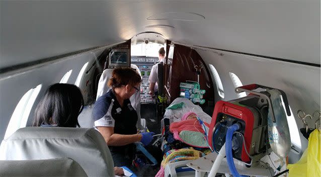 Caroline was being transported on the medivac flight from Vietnam to Melbourne for surgery. Picture: Facebook