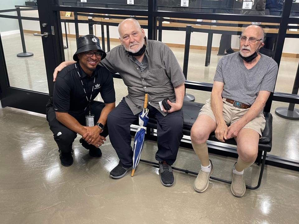 Verano National Store Opener Audits and Integrations Vincent Anderson, with customers Robert Wallace and Al DiScepola  the Norwich Zen Leaf Friday.