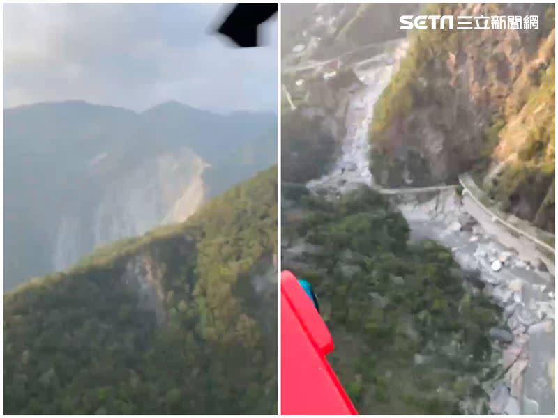 空勤總隊第一大隊第三隊花蓮駐地在地震發生後，總共起飛20架次，除了救援受困民眾外，也提供物資運送。（圖／翻攝畫面）