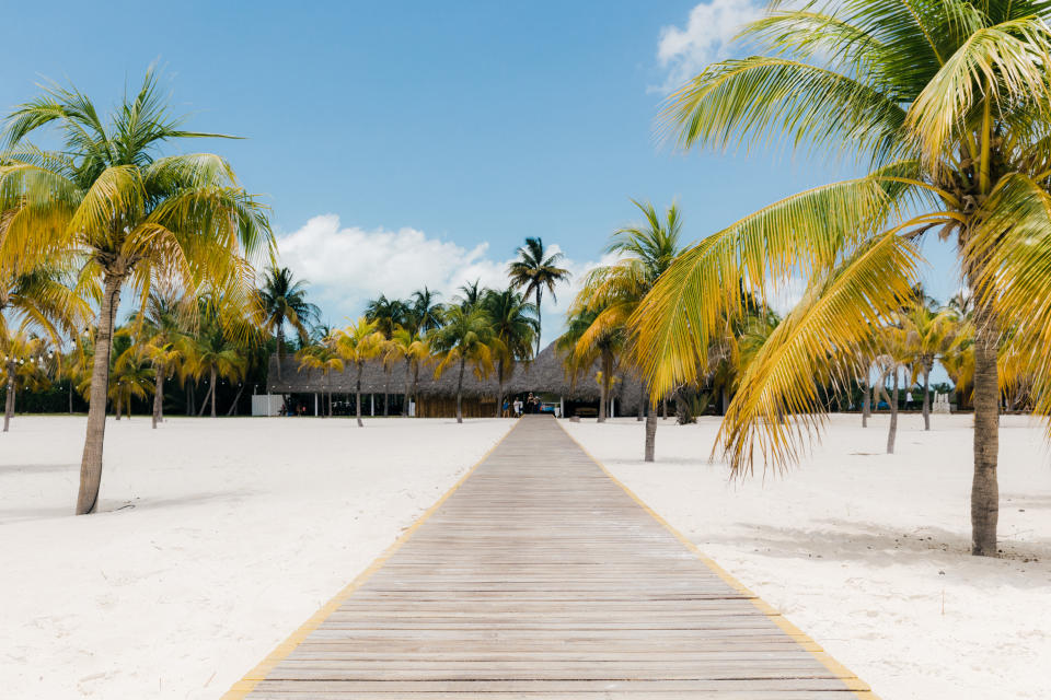 A view of palm trees, white-sand beaches and a Sunwing resort near Playa Sirena in Cayo Largo, Cuba