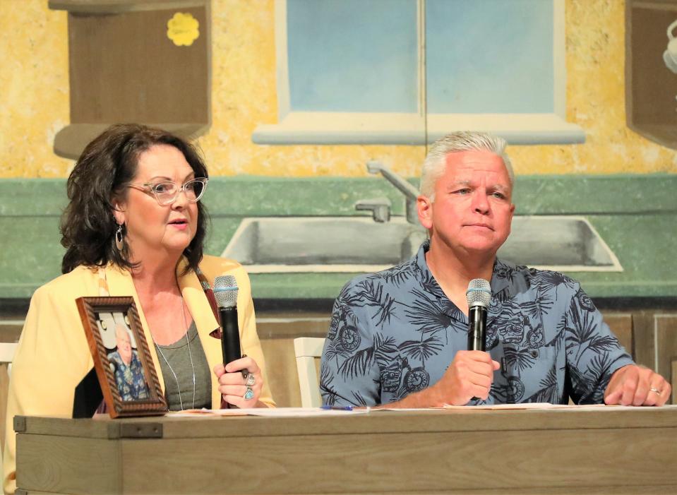 Julie Cooke and Benji Wood appear on stage during the Circles of Hope Telethon held at the Carl Perkins Civic Center in Jackson on Sunday, August 21, 2022. The telethon raised more than $1.5 for the Carl Perkins Center for the Prevention of Child Abuse.  Gail Bailey/The Jackson Sun