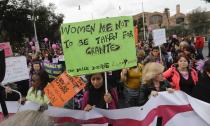 <p>Women take part in a march marking the International Day for the Elimination of Violence against Women, in Rome, Saturday, Nov. 25, 2017. (Photo: Gregorio Borgia/AP) </p>