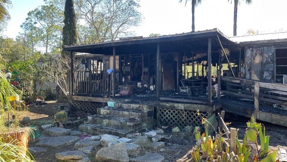 The aftermath of a house fire on Coriander Terrace in Middleburg that left three family members hospitalized.