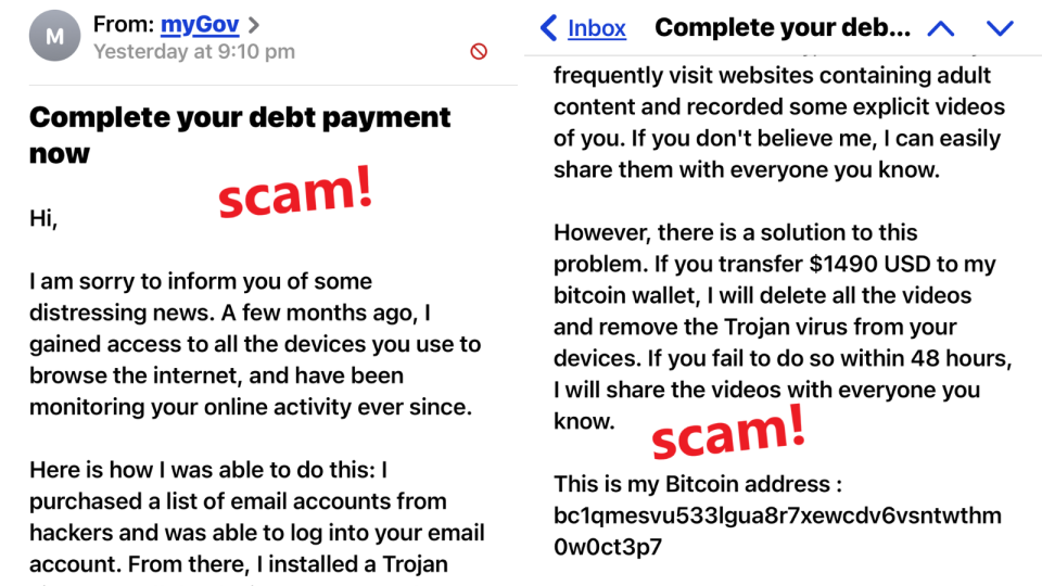 myGov scam email from Scamwatch.