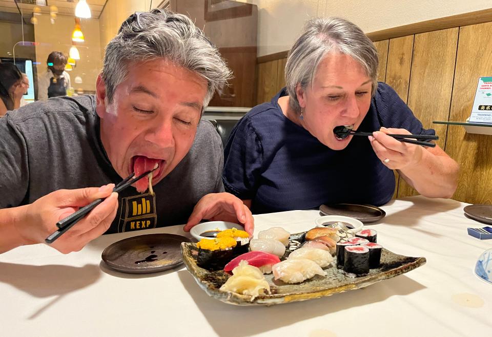 Frank and Sandra Bibian dine at Sushi Hanada on Wednesday, Nov. 1, 2023 as the restaurant approaches its upcoming closure.