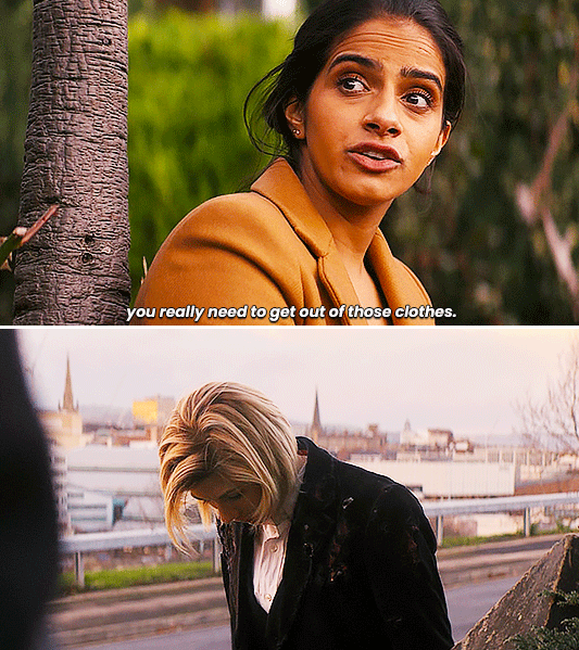 Yaz telling thirteen that she needs to get out of her clothes