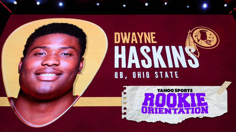 Matt Harmon outlines the ascendant rise and draft-night fall of Dwayne Haskins on Rookie Orientation, presented by Yahoo Sports. (Photo by Andy Lyons/Getty Images)