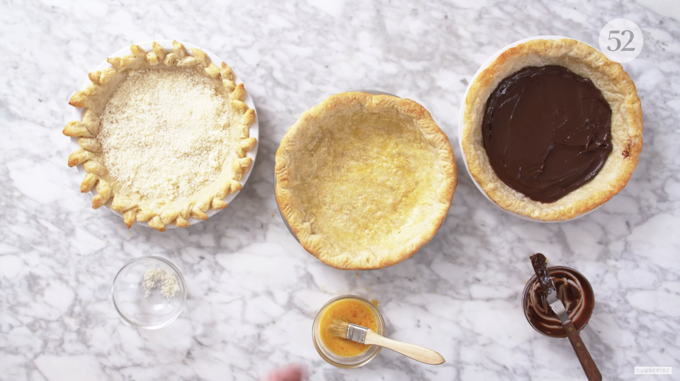 three pie crusts with different kinds of seals at the bottom