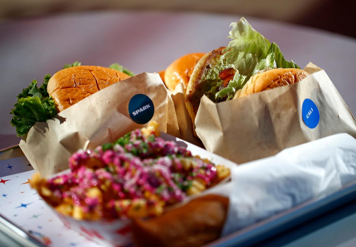 Burgers from Spark are pictured at Scissortail Park in Oklahoma City, Thursday, Oct. 21, 2021.