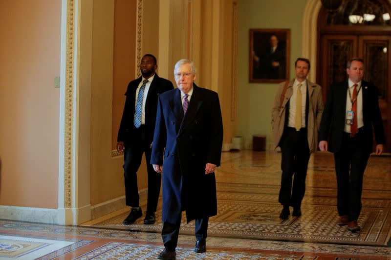 Senate Majority Leader McConnell arrives before Trump impeachment trial reconvenes on Capitol Hill in Washington