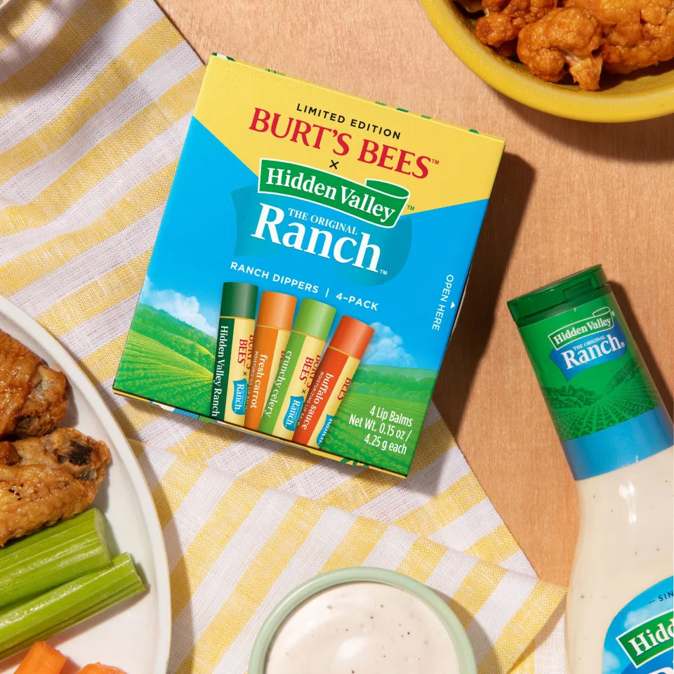 Burt's Bees and Hidden Valley Ranch have teamed up to turn the flavors from a basket of wings into lip balm.