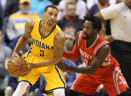 Patrick Beverley guards Indiana's George Hill on Monday. (USA TODAY Sports)
